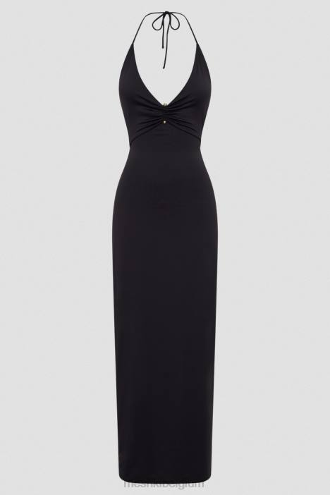 Heidi gerecycled nylon midi-jurk met pindetail Meshki zwart N4JN210 kleding