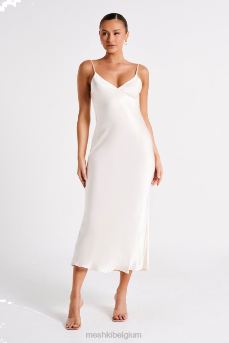 Kiko midi-jurk van satijnchiffon Meshki ivoor N4JN43 kleding