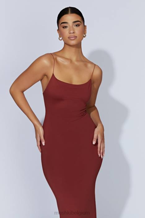 Lexia midi-jurk met lage halslijn Meshki kersen chocolade N4JN551 kleding