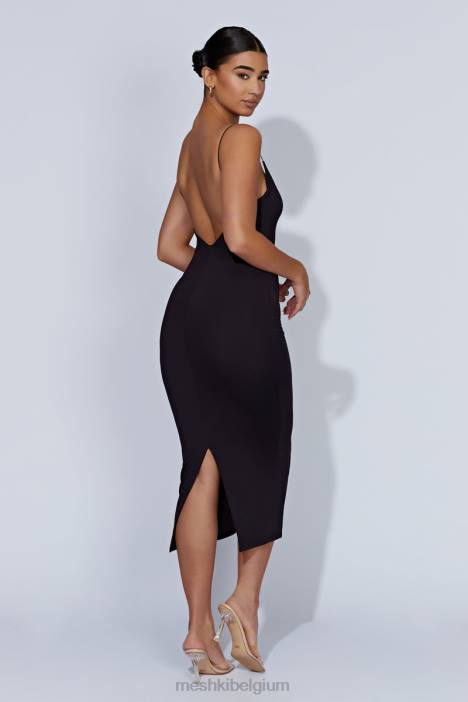 Lexia midi-jurk met lage halslijn Meshki zwart N4JN429 kleding