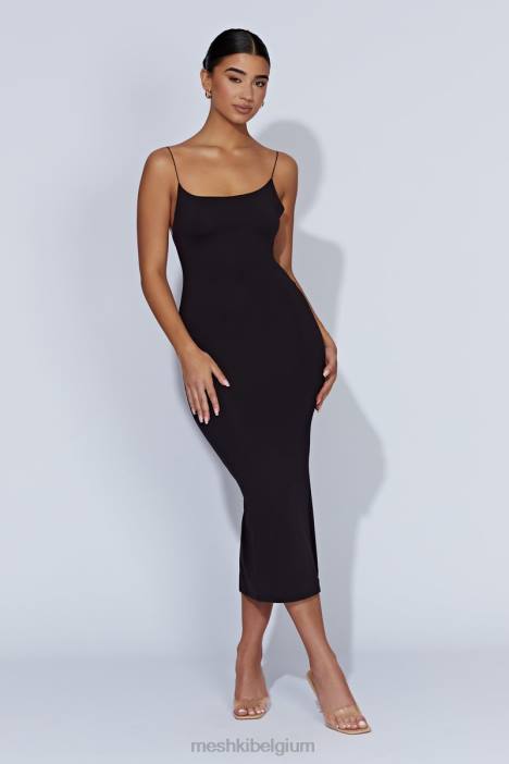 Lexia midi-jurk met lage halslijn Meshki zwart N4JN429 kleding