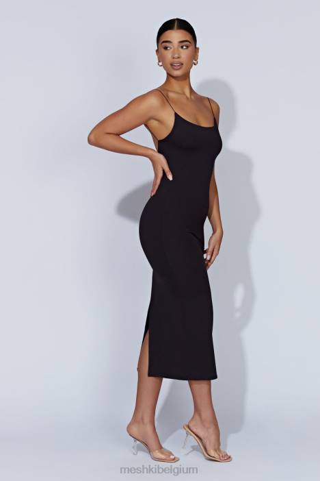 Lexia midi-jurk met lage halslijn Meshki zwart N4JN429 kleding