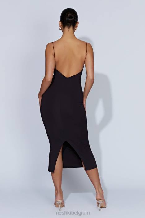 Lexia midi-jurk met lage halslijn Meshki zwart N4JN429 kleding