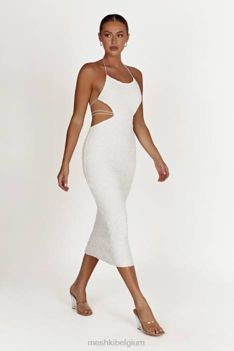 Midi-jurk met sakura-textuur Meshki wit N4JN498 kleding