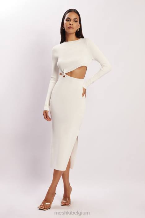 Mila gebreide midi-jurk met gedraaide voorkant Meshki wit N4JN455 kleding