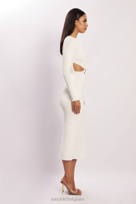 Mila gebreide midi-jurk met gedraaide voorkant Meshki wit N4JN455 kleding