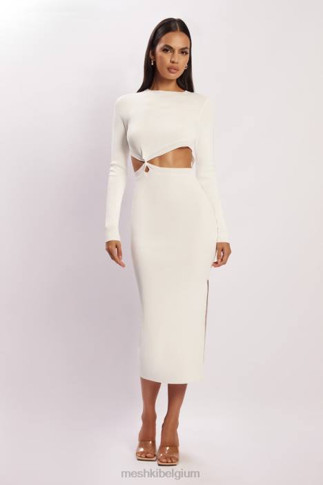 Mila gebreide midi-jurk met gedraaide voorkant Meshki wit N4JN455 kleding