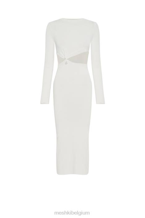 Mila gebreide midi-jurk met gedraaide voorkant Meshki wit N4JN455 kleding