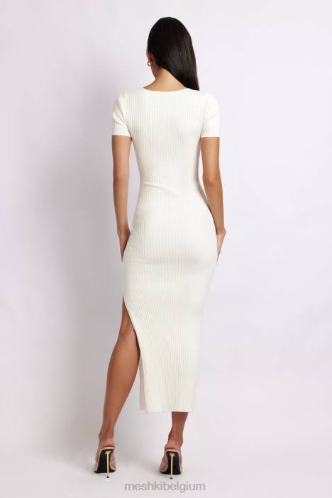 Nina gebreide midi-jurk met korte mouwen Meshki wit N4JN488 kleding