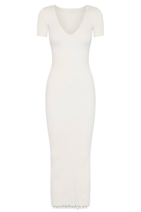 Nina gebreide midi-jurk met korte mouwen Meshki wit N4JN488 kleding
