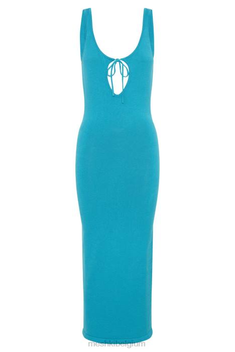 Nola gebreide midi-jurk met uitsnijding Meshki aquamarijn N4JN662 kleding