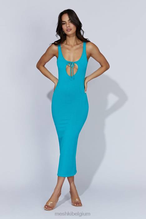 Nola gebreide midi-jurk met uitsnijding Meshki aquamarijn N4JN662 kleding