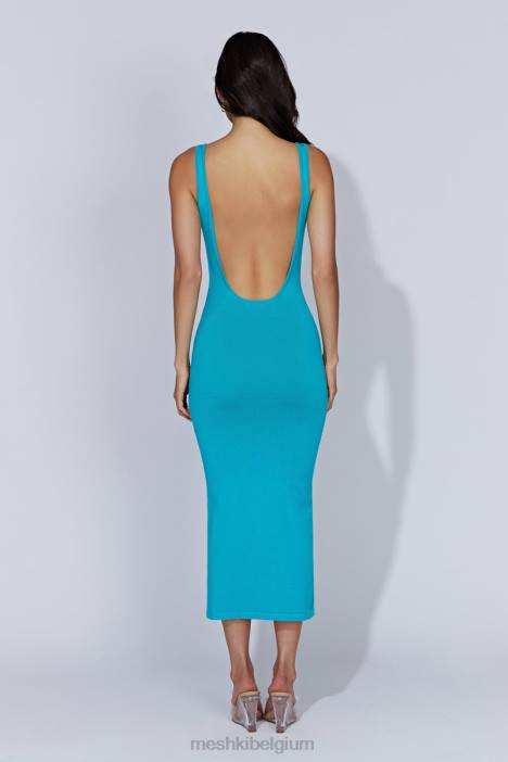 Nola gebreide midi-jurk met uitsnijding Meshki aquamarijn N4JN662 kleding
