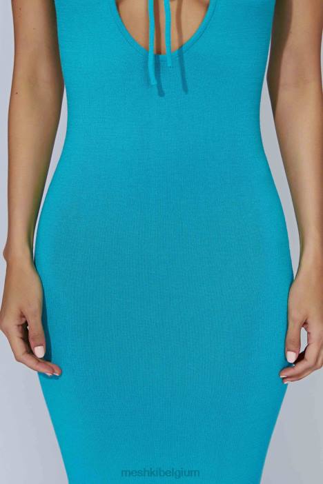 Nola gebreide midi-jurk met uitsnijding Meshki aquamarijn N4JN662 kleding