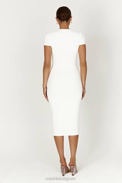 Penny gerecycled nylon midi-jurk met korte mouwen Meshki wit N4JN371 kleding