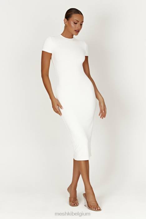 Penny gerecycled nylon midi-jurk met korte mouwen Meshki wit N4JN371 kleding