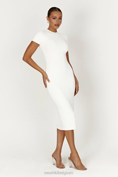 Penny gerecycled nylon midi-jurk met korte mouwen Meshki wit N4JN371 kleding