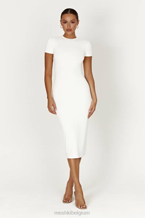 Penny gerecycled nylon midi-jurk met korte mouwen Meshki wit N4JN371 kleding