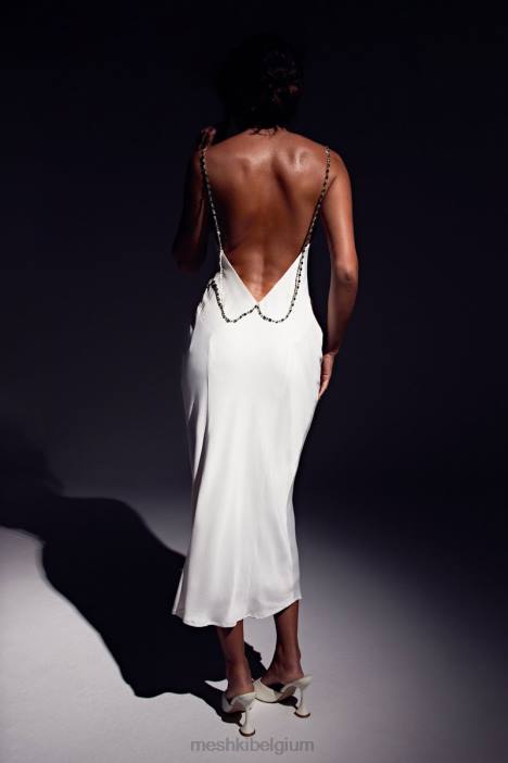 Rasta midi-jurk met gedrapeerde halslijn en diamanten bandjes Meshki wit N4JN534 kleding