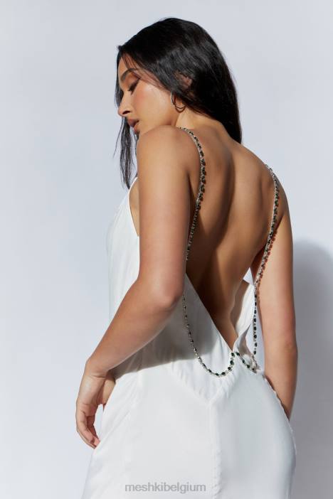 Rasta midi-jurk met gedrapeerde halslijn en diamanten bandjes Meshki wit N4JN534 kleding