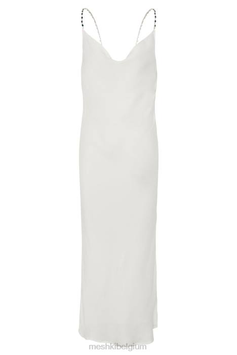 Rasta midi-jurk met gedrapeerde halslijn en diamanten bandjes Meshki wit N4JN534 kleding