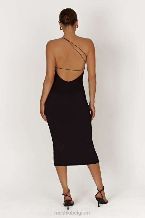 Rosalind gerecycled nylon midi-jurk met één schouder Meshki zwart N4JN377 kleding