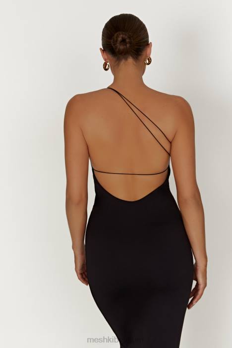 Rosalind gerecycled nylon midi-jurk met één schouder Meshki zwart N4JN377 kleding