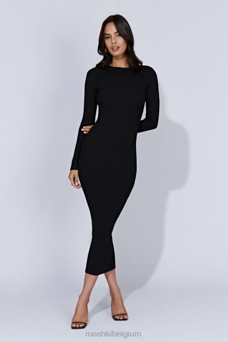 Rowen midi-jurk met lange mouwen Meshki zwart N4JN438 kleding