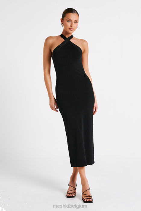 Sarai gebreide midi-jurk met halternek Meshki zwart N4JN48 kleding