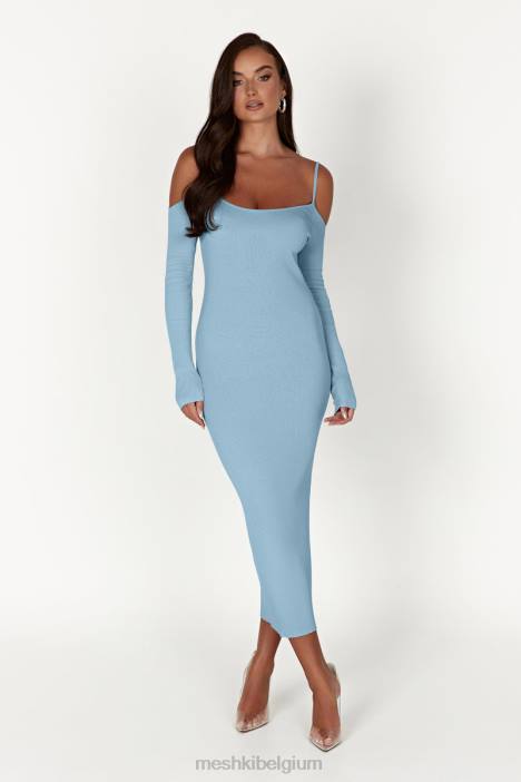 Shea off-shoulder gebreide midi-jurk Meshki poeder blauw N4JN439 kleding