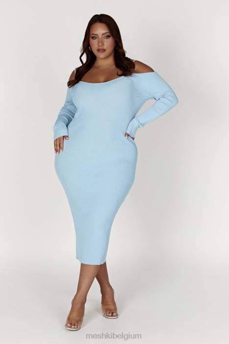 Shea off-shoulder gebreide midi-jurk Meshki poeder blauw N4JN439 kleding