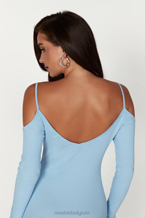 Shea off-shoulder gebreide midi-jurk Meshki poeder blauw N4JN439 kleding