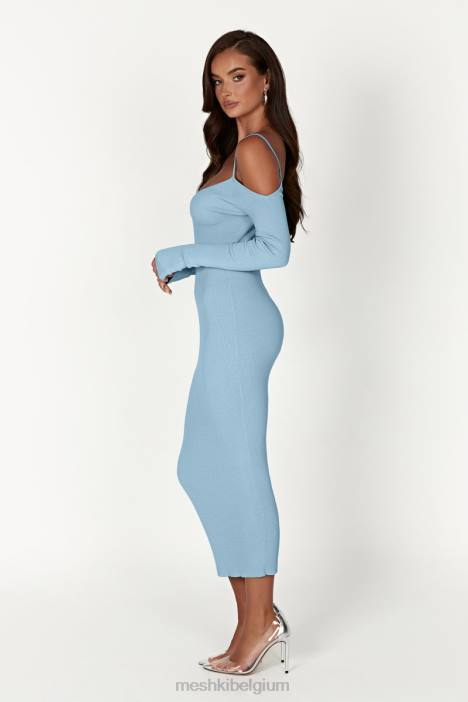 Shea off-shoulder gebreide midi-jurk Meshki poeder blauw N4JN439 kleding