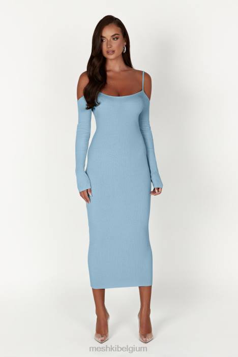 Shea off-shoulder gebreide midi-jurk Meshki poeder blauw N4JN439 kleding