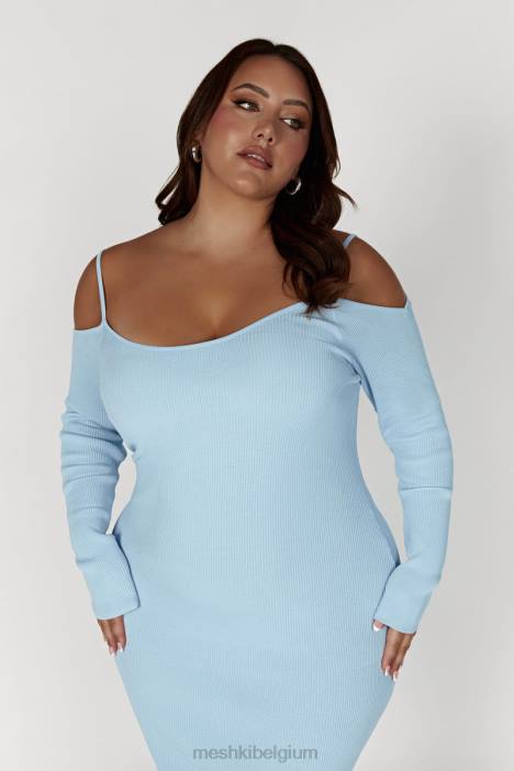 Shea off-shoulder gebreide midi-jurk Meshki poeder blauw N4JN439 kleding