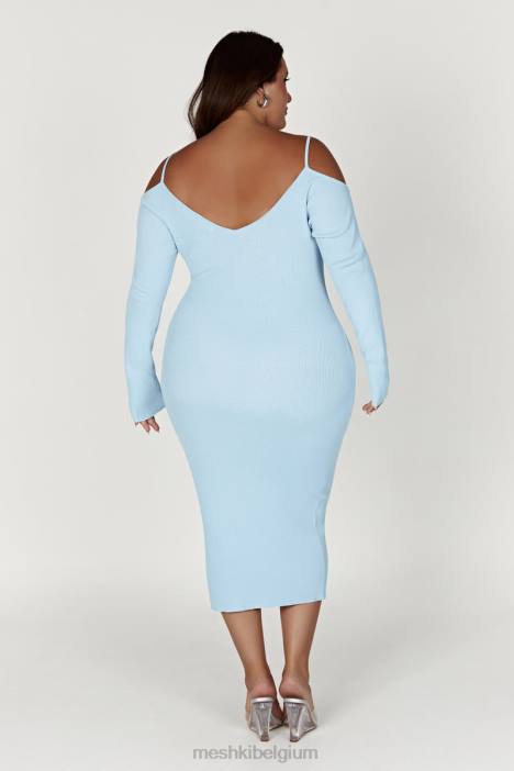 Shea off-shoulder gebreide midi-jurk Meshki poeder blauw N4JN439 kleding