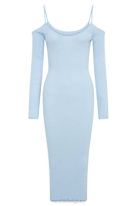 Shea off-shoulder gebreide midi-jurk Meshki poeder blauw N4JN439 kleding