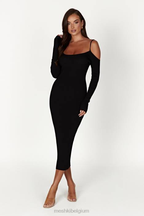 Shea off-shoulder gebreide midi-jurk Meshki zwart N4JN228 kleding