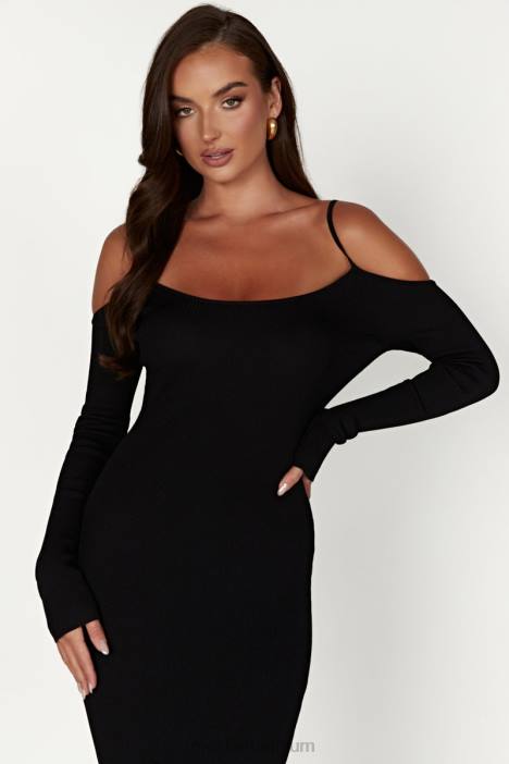 Shea off-shoulder gebreide midi-jurk Meshki zwart N4JN228 kleding