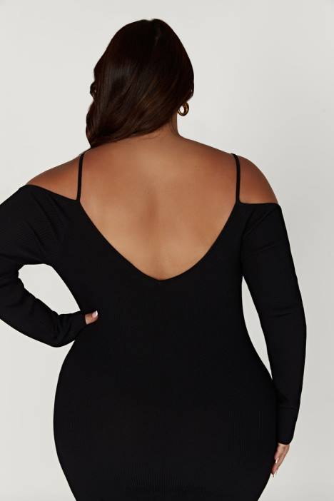 Shea off-shoulder gebreide midi-jurk Meshki zwart N4JN228 kleding