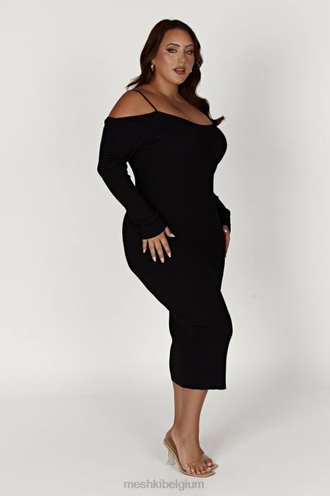 Shea off-shoulder gebreide midi-jurk Meshki zwart N4JN228 kleding