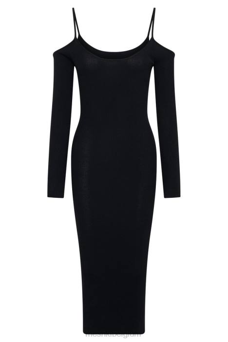 Shea off-shoulder gebreide midi-jurk Meshki zwart N4JN228 kleding