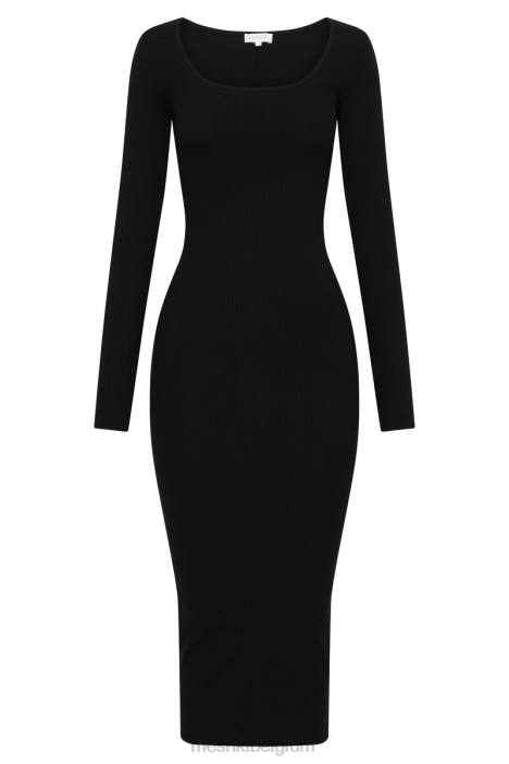Sierra midi-jurk met ronde hals en lange mouwen Meshki zwart N4JN311 kleding