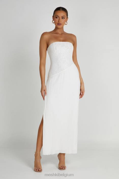 Skye kanten plissé strapless midi-jurk Meshki wit N4JN305 kleding