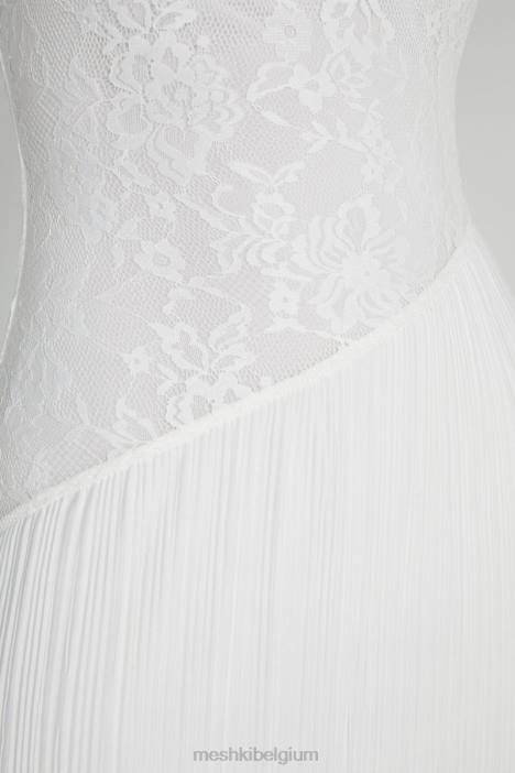 Skye kanten plissé strapless midi-jurk Meshki wit N4JN305 kleding