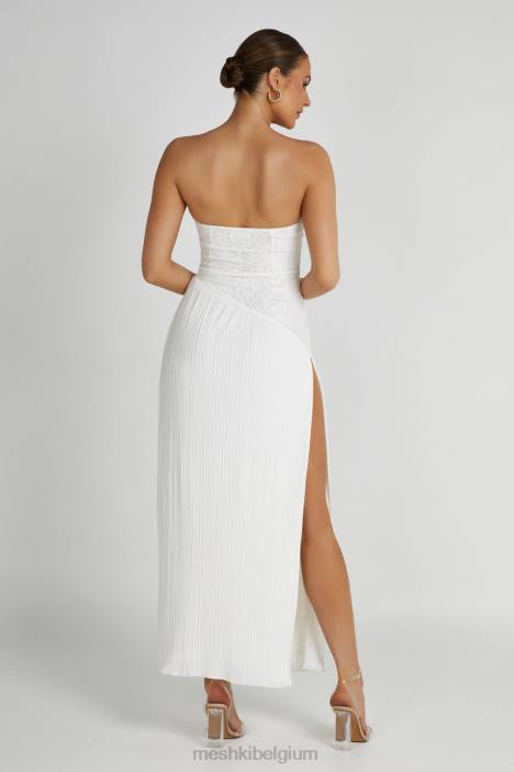 Skye kanten plissé strapless midi-jurk Meshki wit N4JN305 kleding