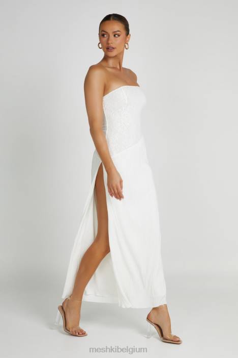 Skye kanten plissé strapless midi-jurk Meshki wit N4JN305 kleding