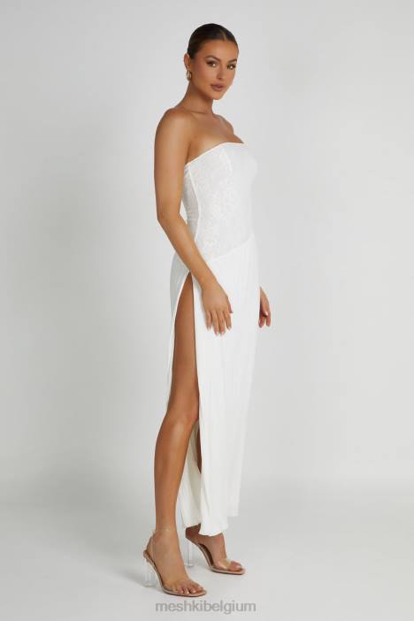 Skye kanten plissé strapless midi-jurk Meshki wit N4JN305 kleding