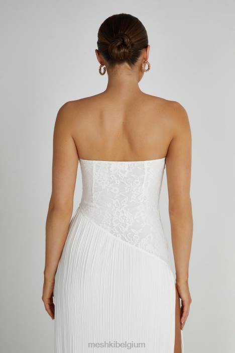 Skye kanten plissé strapless midi-jurk Meshki wit N4JN305 kleding