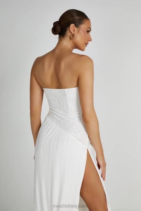 Skye kanten plissé strapless midi-jurk Meshki wit N4JN305 kleding